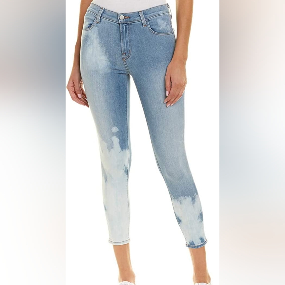 J Brand Women's Mid Rise Super Skinny Cropped Downpour Bleach Splatter Wash